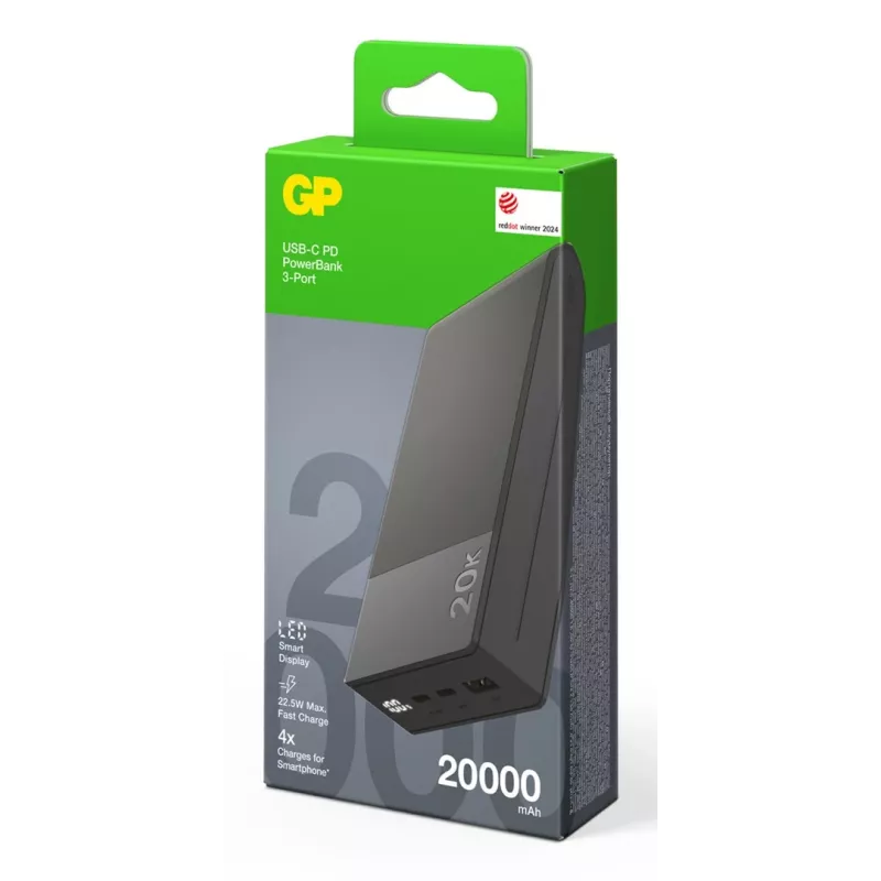 GP Battery GP PowerBank M2+ 20C 20000mAh 2xUSB-C/1xUSB-A juodas LED indikatorius