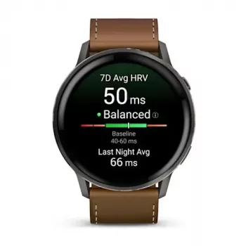 Išmanusis laikrodis GARMIN Venu 4 45 mm (1,4 colio) AMOLED 454×454 px, Wi‑Fi, GPS, 8 GB, juodas korpusas, rudos odos dirželis