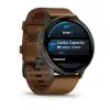 Išmanusis laikrodis GARMIN Venu 4 45 mm (1,4 colio) AMOLED 454×454 px, Wi‑Fi, GPS, 8 GB, juodas korpusas, rudos odos dirželis