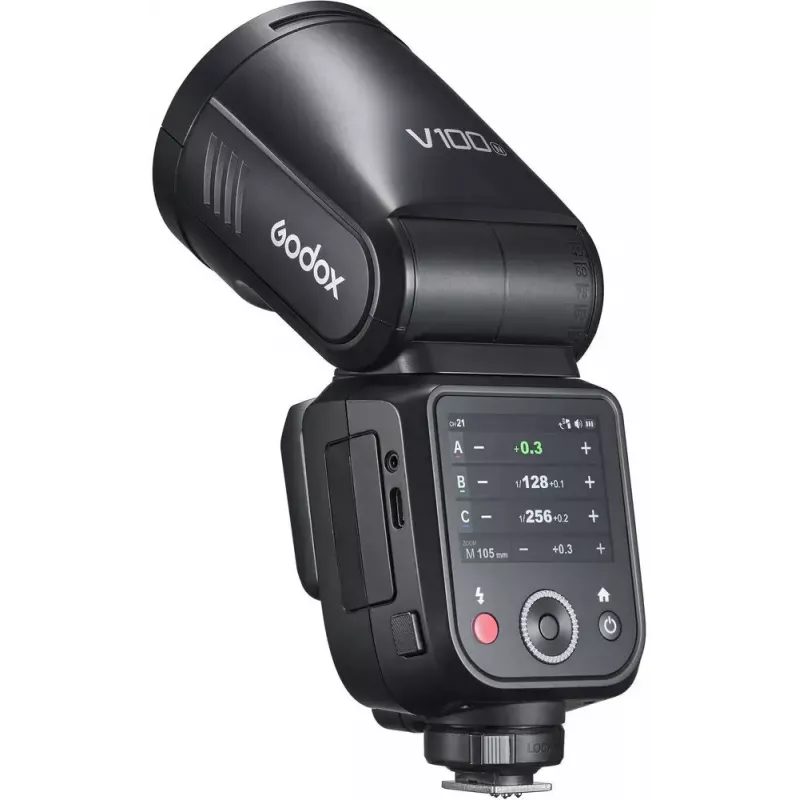 Blykstė Godox V100‑N Nikon – nešiojama TTL Li‑ion blykstė su nuimamu moduliu