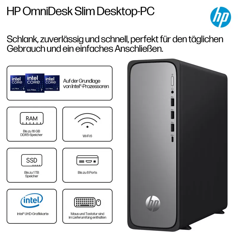 HP OmniDesk S03-0032ng - Plonas stalinis kompiuteris - Core i3 i3-14100 - Pilna sistema - Core i3