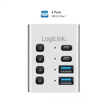 USB 3.2 Gen1 4 prievadų USB-A/C jungtis su atskirais įjungimo/išjungimo mygtukais