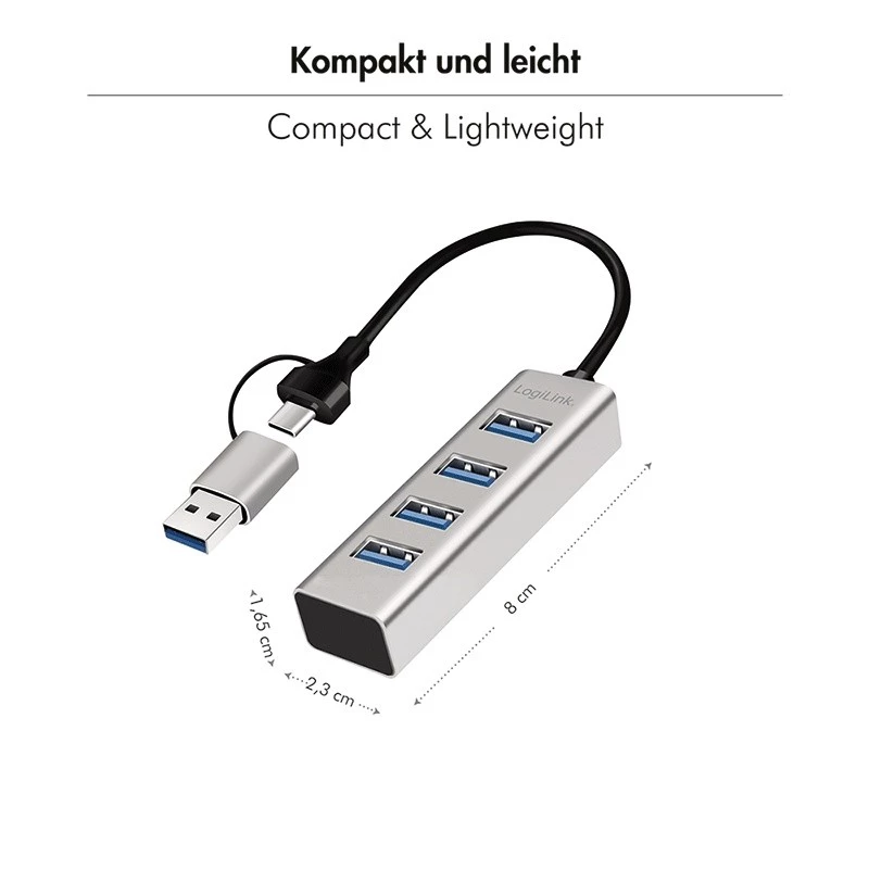 USB 3.0 4 prievadų USB-A šakotuvas 5 Gbit/s