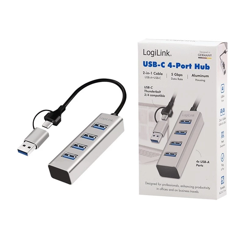 USB 3.0 4 prievadų USB-A šakotuvas 5 Gbit/s