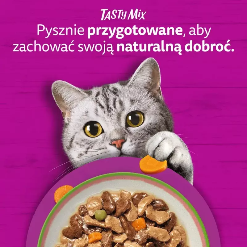 Šlapias kačių maistas Whiskas Tasty Mix šefo pasirinkimas padaže 40×85 g pakeliai