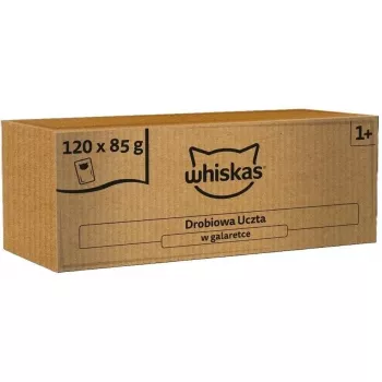 Šlapi kačių ėdalai maišeliuose Whiskas Drobiowa Uczta drebučiuose 120 x 85 g (daugiapakė)
