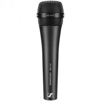 Dinaminis superkardioidinis mikrofonas Sennheiser MD 445 – profesionalus vokalo ir instrumentų mikrofonas, tvirtas metalinis korpusas