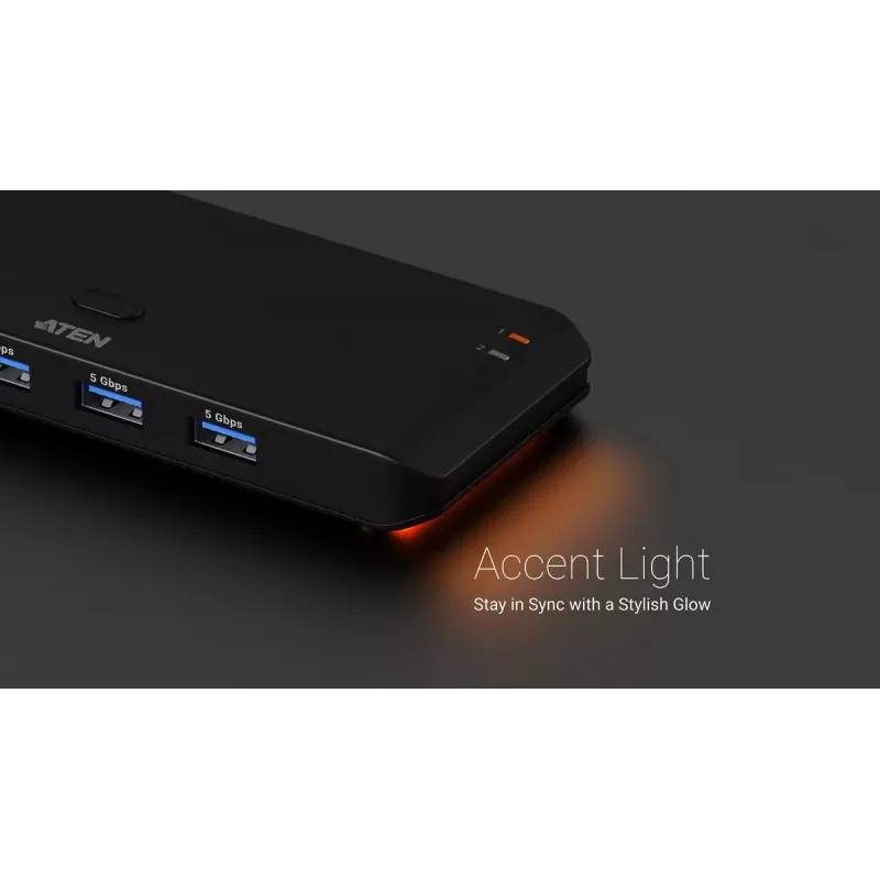 USB 3.2 Gen1 2x4 jungiklis ATEN US5324 su A ir C pagrindiniais prievadais ir 4 įrenginių prievadais