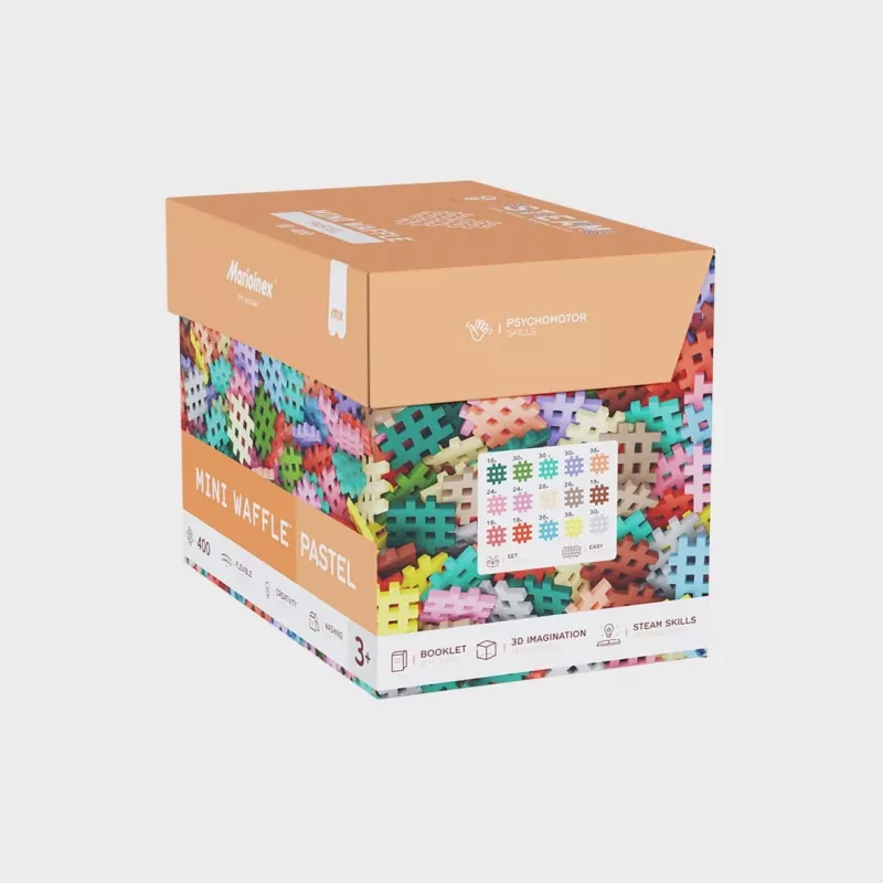 Konstrukciniai blokeliai Marioinex Mini Waffle 400 vnt pasteliniai – vaikų statybų rinkinys
