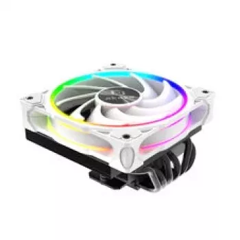 CPU aušintuvas Akasa SOHO H6L RGB baltas – žemo profilio radiatorius su RGB ventiliatoriumi, skirtas mini-ITX kompaktiškoms sistemoms