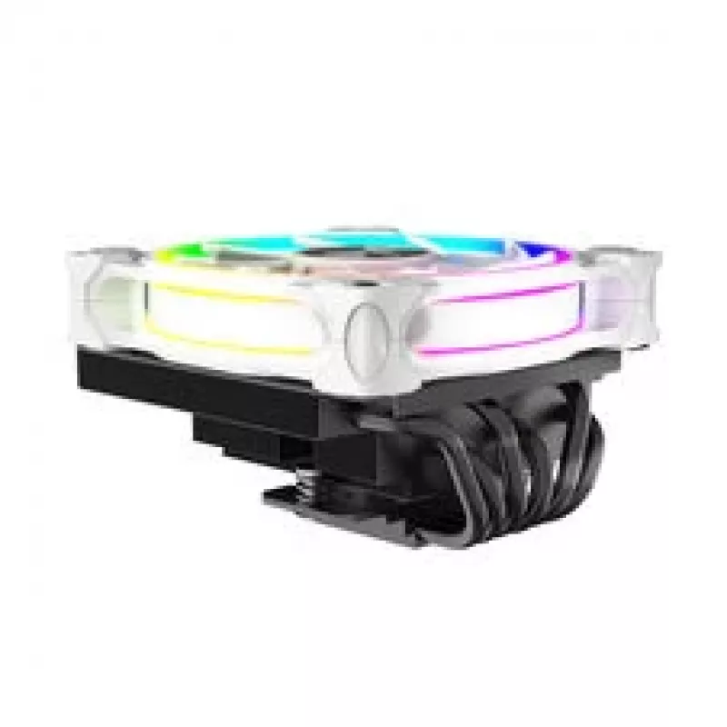 CPU aušintuvas Akasa SOHO H6L RGB baltas – žemo profilio radiatorius su RGB ventiliatoriumi, skirtas mini-ITX kompaktiškoms sistemoms