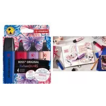 Stabilo BOSS Nature Colors Wildflower rinkinys, 4 vnt., kaltinis antgalis 2–5 mm, ilgo atidarymo laiko apsauga