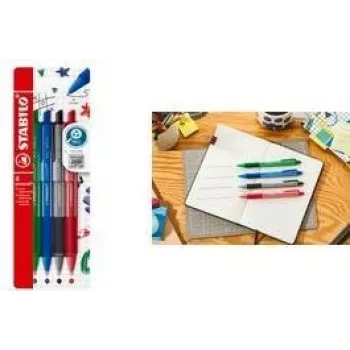 Stabilo pointball colorful rašiklių rinkinys 4 vnt. dėkle, neslystanti rankena, minkštas rašalas (6033/4)