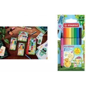 Flomasteriai Stabilo Pen 68 Mini Animal Vibes 8 vnt., 1,0 mm, vandens pagrindo bekvapiai rašalai