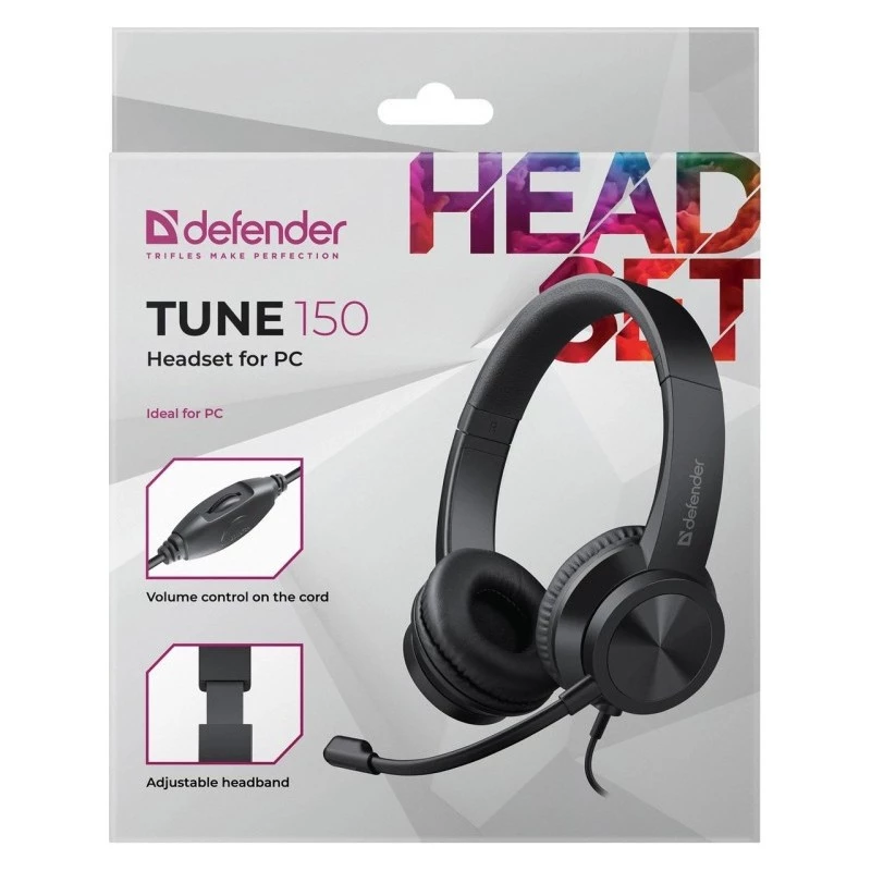 Belaidės ausinės su mikrofonu DEFENDER tune 150 – juodos, laidinis stereo headset