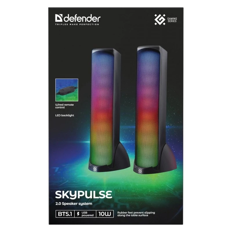 Staliniai garsiakalbiai DEFENDER SKYPULSE 2.0, Bluetooth, USB, 10W, RGB apšvietimas