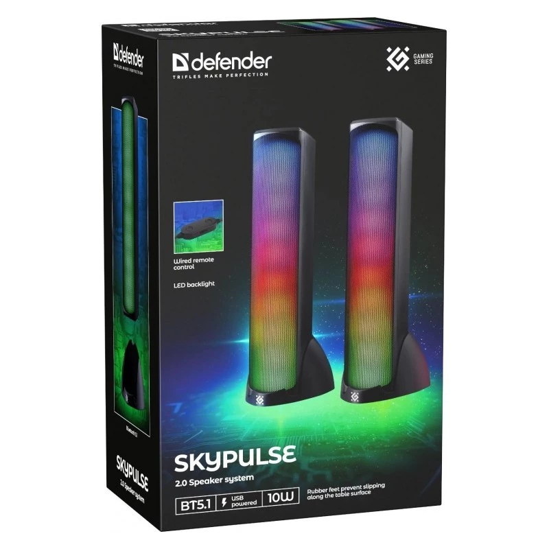 Staliniai garsiakalbiai DEFENDER SKYPULSE 2.0, Bluetooth, USB, 10W, RGB apšvietimas