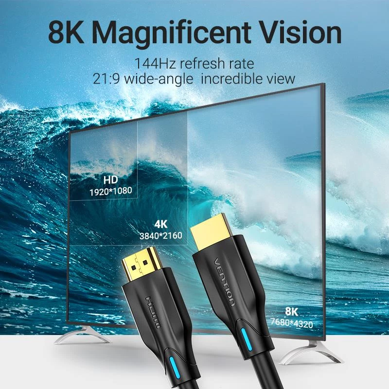 HDMI kabelis 8K/1M Juodas Aanbf Vention