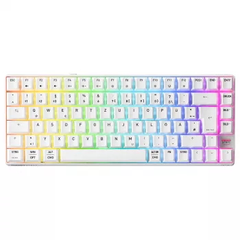 Belaidė mechaninio tipo kompaktiška klaviatūra Cherry XTRFY K33 75% QWERTZ vokiška balta USB + RF + Bluetooth RGB