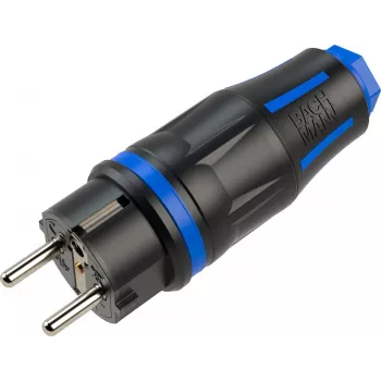 BACHMANN Profi-Schutzkontaktstecker CEE7/7, gummiert, IP54, schwarz / blau (BM0017347)