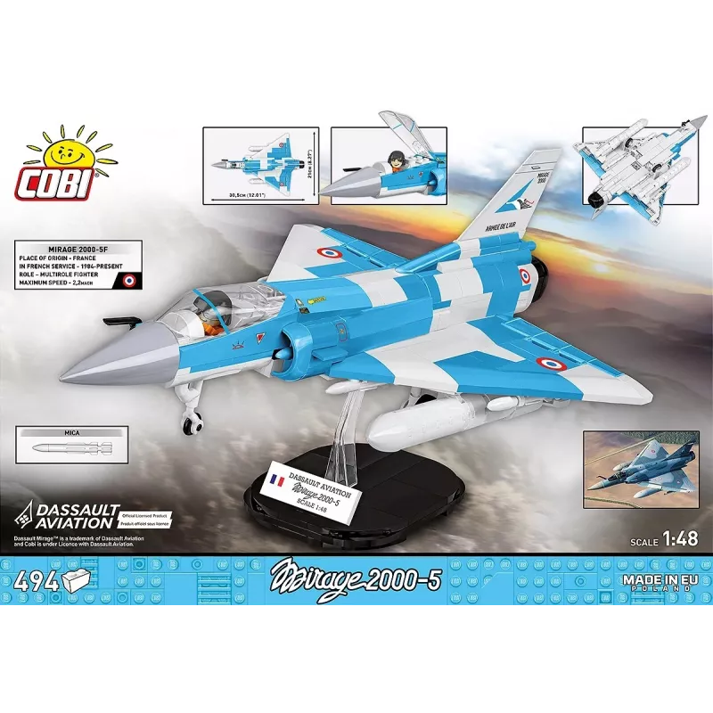 Cobi Mirage 2000-5F Modelis iš Plytelių, Ginkluotųjų Pajėgų Serija, 495 Dalys, Mastelis 1:48