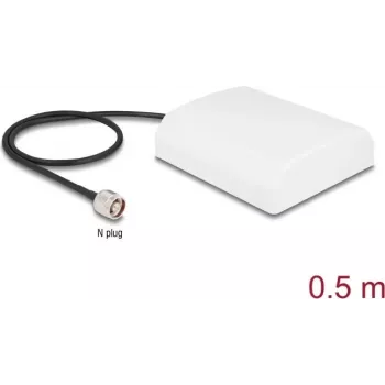 Antena DELOCK 90761 — kryptinė WiFi N antena 2,4 GHz, 8 dBi, su N vyriška jungtimi ir 50 cm RG-58 kabeliu, balta, lauko