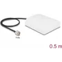 Antena DELOCK 90761 — kryptinė WiFi N antena 2,4 GHz, 8 dBi, su N vyriška jungtimi ir 50 cm RG-58 kabeliu, balta, lauko