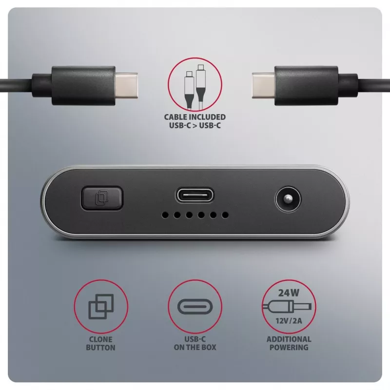 Išorinė dėžutė AXAGON EEM2-20GD USB-C 20 Gbps dviems M.2 NVMe SSD diskams su aparatiniu klonavimu