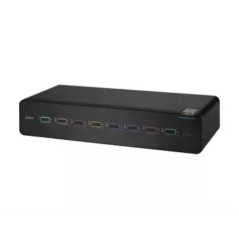 KVM jungiklis Belkin F1DN208KVM-UN-4 — 8 prievadų, dviejų monitorių HDMI/DisplayPort, USB klaviatūra ir pelė, 4K@60Hz, montavimas į stelažą, juodas