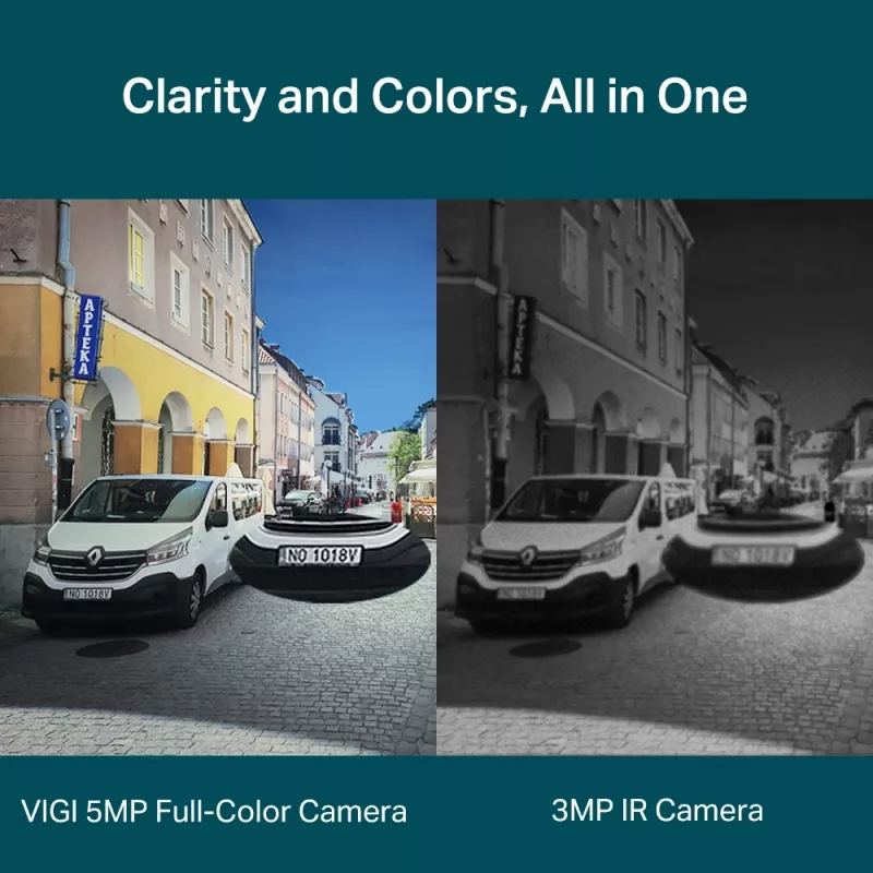 TP-Link VIGI 5MP Full-Color kupolinė tinklo kamera, IP apsaugos kamera, vidaus ir lauko, laidinė, 120 dB, CE, NTRA, VCCI, KC, BSMI, FCC, IC, lubos