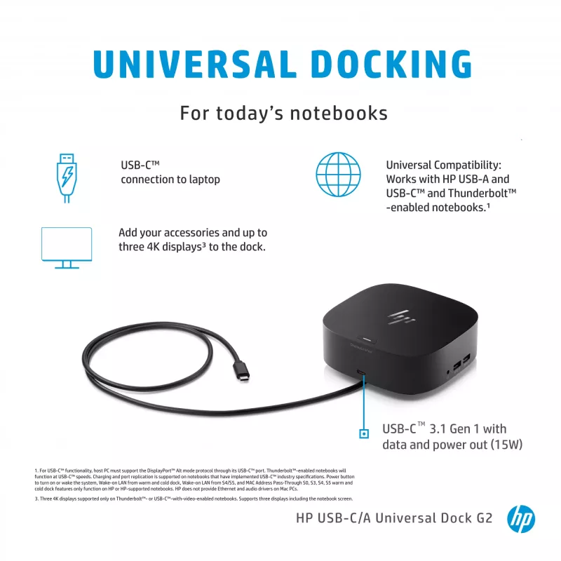 HP USB-C/A Universal Dock G2 – universali stotelė nešiojamiesiems kompiuteriams