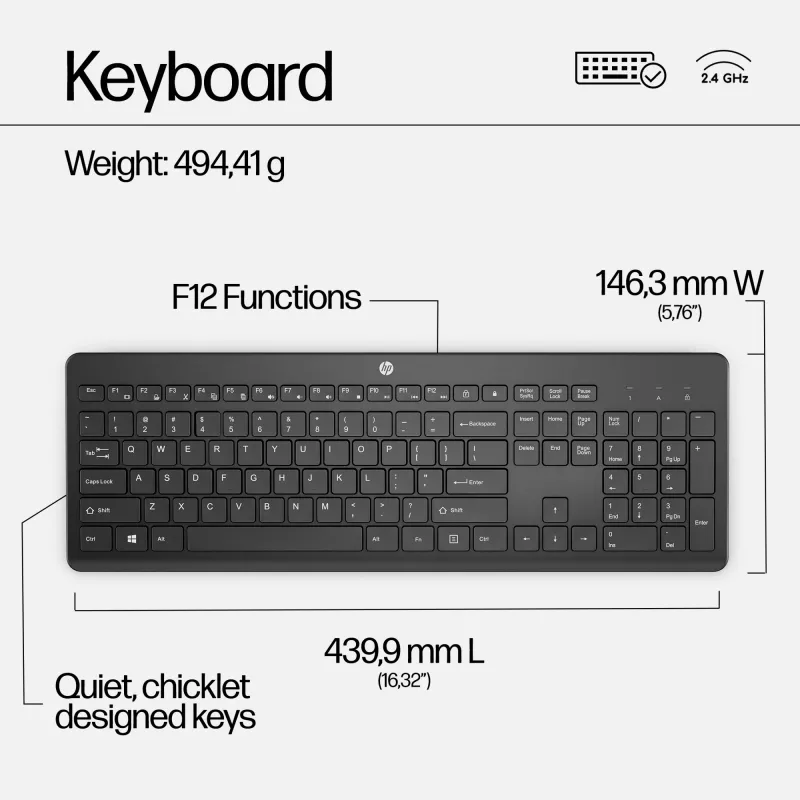 HP 230 belaidis pelių ir klaviatūrų rinkinys, baltas, su pele