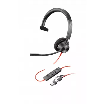 HP Poly Blackwire 3310 belaidė ausinė su mikrofonu, sertifikuota Microsoft Teams, USB-C/A adapteriu, TAA