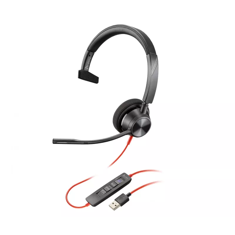 HP Poly Blackwire 3310 belaidė ausinė su mikrofonu, sertifikuota Microsoft Teams, USB-C/A adapteriu, TAA