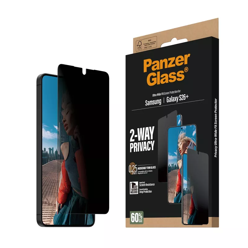 PanzerGlass ® 2-Way privatumo ekrano apsauga, skirta Samsung Galaxy S26+ | Ultra-Wide Fit su EasyAligner