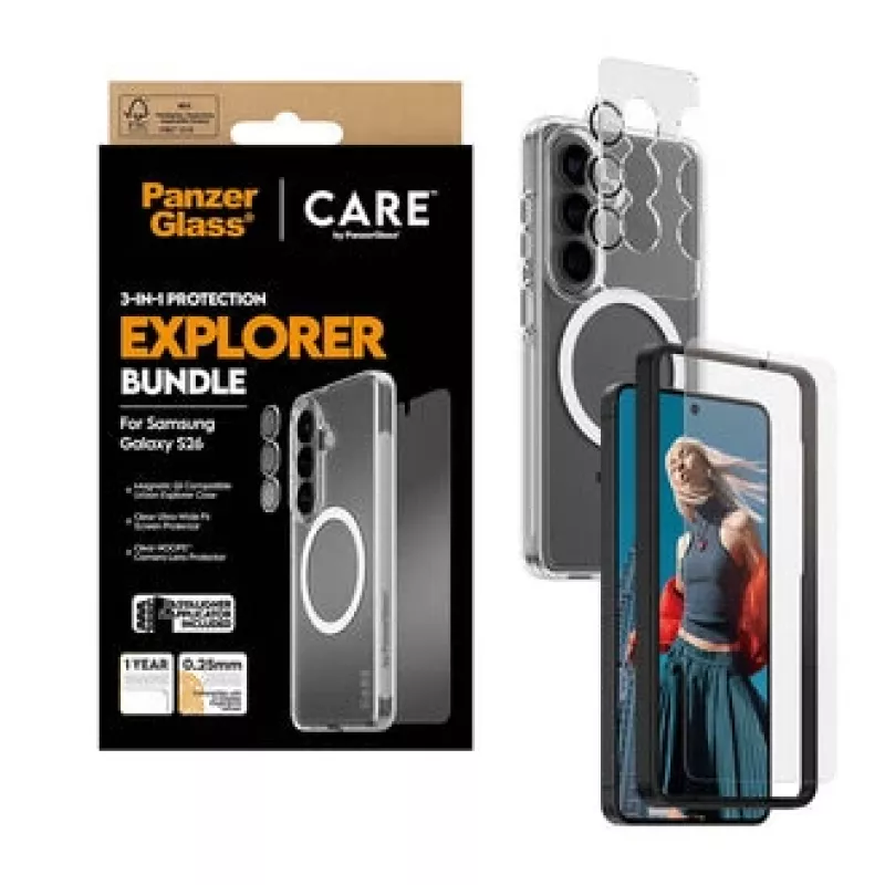 Apsauginis stiklas PanzerGlass CARE 3-in-1, skirta Samsung Galaxy S (2026)