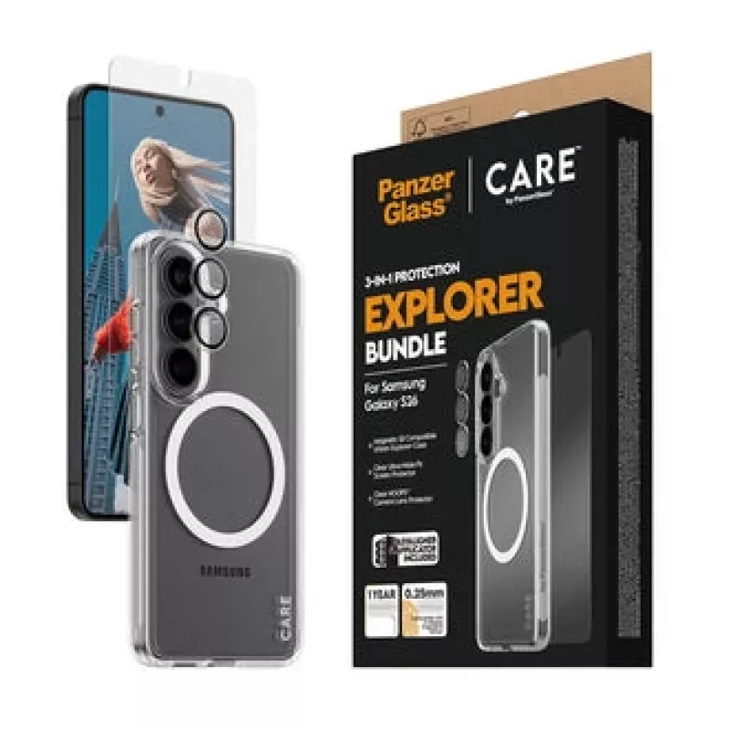 Apsauginis stiklas PanzerGlass CARE 3-in-1, skirta Samsung Galaxy S (2026)