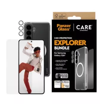 Apsauginis stiklas PanzerGlass CARE 3-in-1, skirtas Samsung Galaxy S Plus 2026