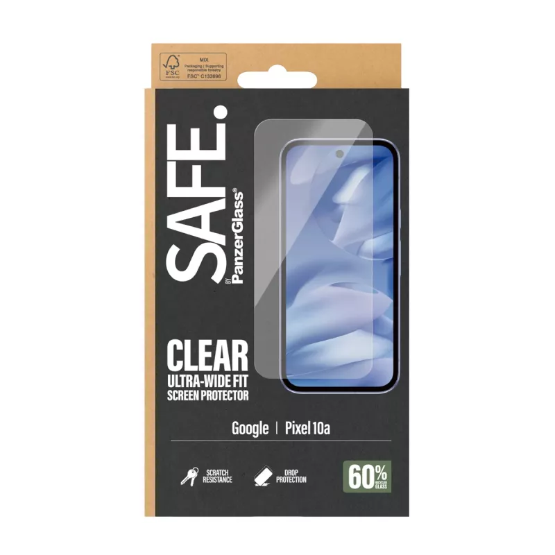 PanzerGlass SAFE. apsauginis stiklas Google Pixel 10a 5G | Itin platus prigludimas