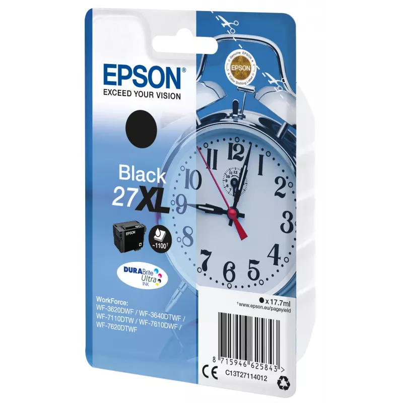 Epson 27XL DURABrite Ultra rašalinė kasetė, juoda, didelės talpos (XL), 17,7 ml, 1100 puslapių