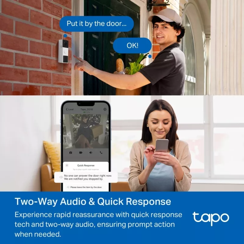 TP-Link Tapo vaizdo durų skambutis 1 × D210, 1 × D100C, H.264, 3 MP, 2304 x 1296 pikselių, 1296p, CMOS, 25,4 / 3 mm (1/3 colio)