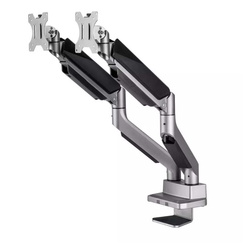 Universalaus ergonominio biuro dviejų monitorių stalinis laikiklis, dujinis spyruoklinis 17-35 15kg, VESA 75x75 / 100x100, ER-446