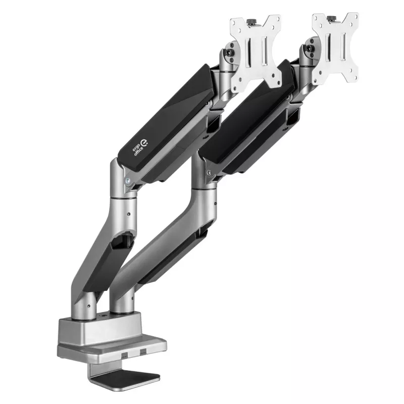 Universalaus ergonominio biuro dviejų monitorių stalinis laikiklis, dujinis spyruoklinis 17-35 15kg, VESA 75x75 / 100x100, ER-446