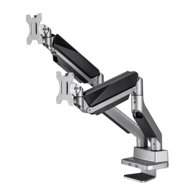 Universalaus ergonominio biuro dviejų monitorių stalinis laikiklis, dujinis spyruoklinis 17-35 15kg, VESA 75x75 / 100x100, ER-446