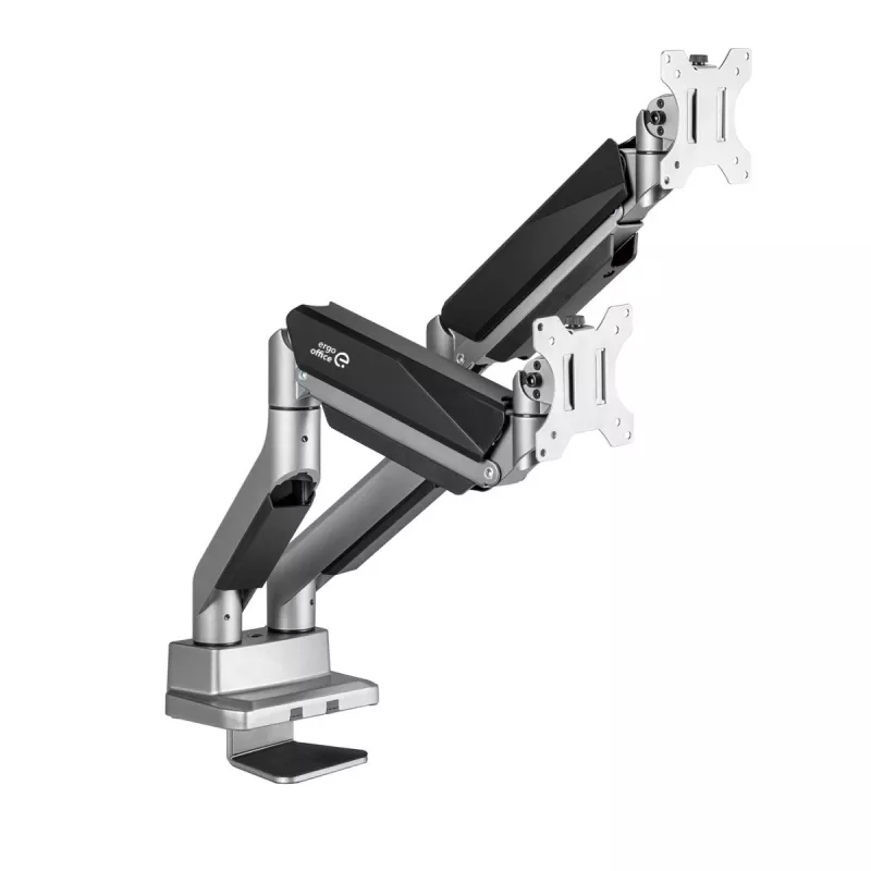 Universalaus ergonominio biuro dviejų monitorių stalinis laikiklis, dujinis spyruoklinis 17-35 15kg, VESA 75x75 / 100x100, ER-446