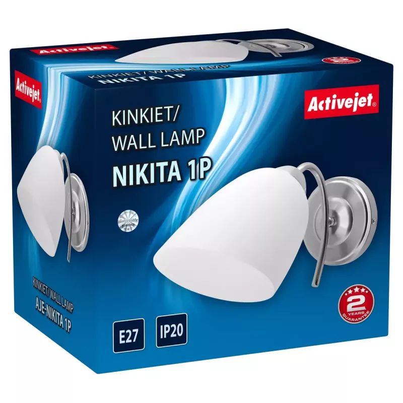 Sieninis šviestuvas ActiveJet NIKITA nikelio spalvos, vienas šviesos šaltinis, E27, IP20, 220–240V, max 60W