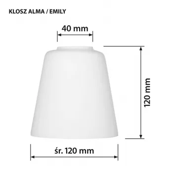 Gaubtas šviestuvui ActiveJet EMILY stiklinis, baltas — skersmuo 12 cm, kaklelis 40 mm, aukštis 120 mm