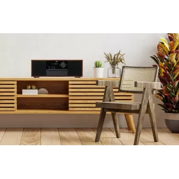 Mini bokštinė muzikos sistema JVC RD-E761, 2x8W RMS, Bluetooth 4.2, USB, CD, FM, medinis korpusas, juoda