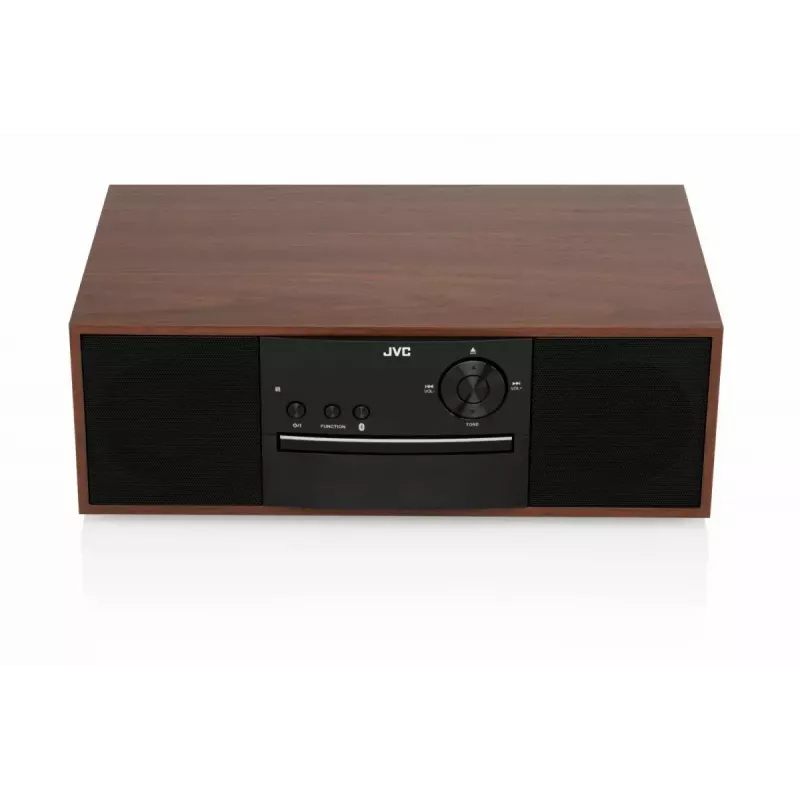 Mini bokštinė muzikos sistema JVC RD-E761, 2x8W RMS, Bluetooth 4.2, USB, CD, FM, medinis korpusas, juoda