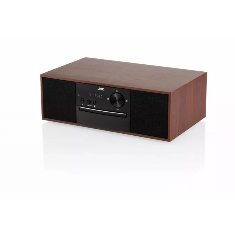 Mini bokštinė muzikos sistema JVC RD-E761, 2x8W RMS, Bluetooth 4.2, USB, CD, FM, medinis korpusas, juoda